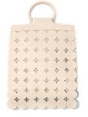 Cream Faux Leather Scallop Laser-Cut Top Handle Bag